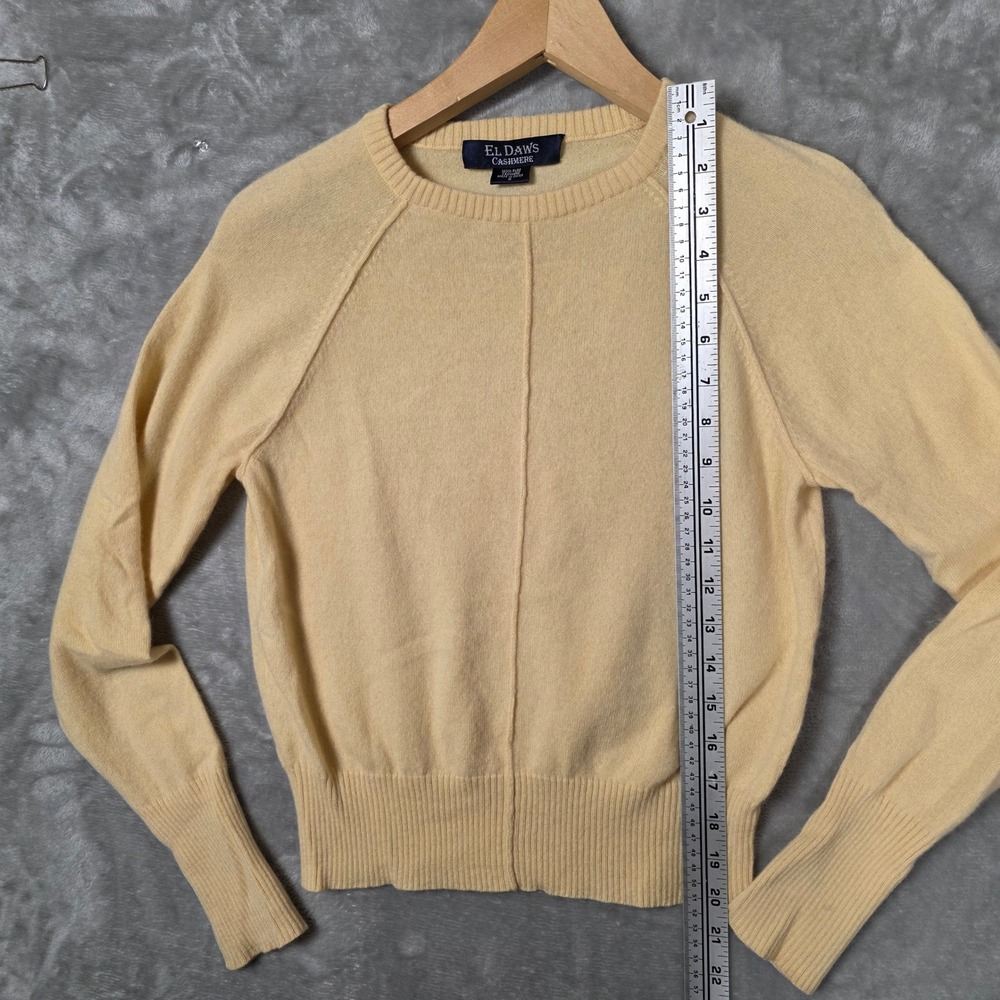 El Daws Cashmere Sweater Womens Small Yellow Good Crewneck Raglan Seam - Picture 7 of 7